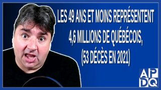 49 ans et moins qui représentent 4,6 millions de québécois, 53 décès en 2021