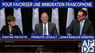 Conférence de presse de M. Legault, Mme Fréchette et M. Roberge sur l’immigration francophone.