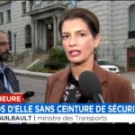 La ministre des Transports, Geneviève Guilbault s’excuse de ne pas porté sa ceinture de sécurité.