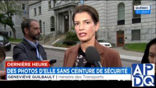La ministre des Transports, Geneviève Guilbault s’excuse de ne pas porté sa ceinture de sécurité.