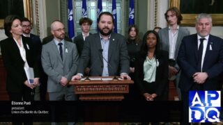 28 nov 2024 – Point de presse transpartisans sur la hausse de la précarité des étudiantses du Québec